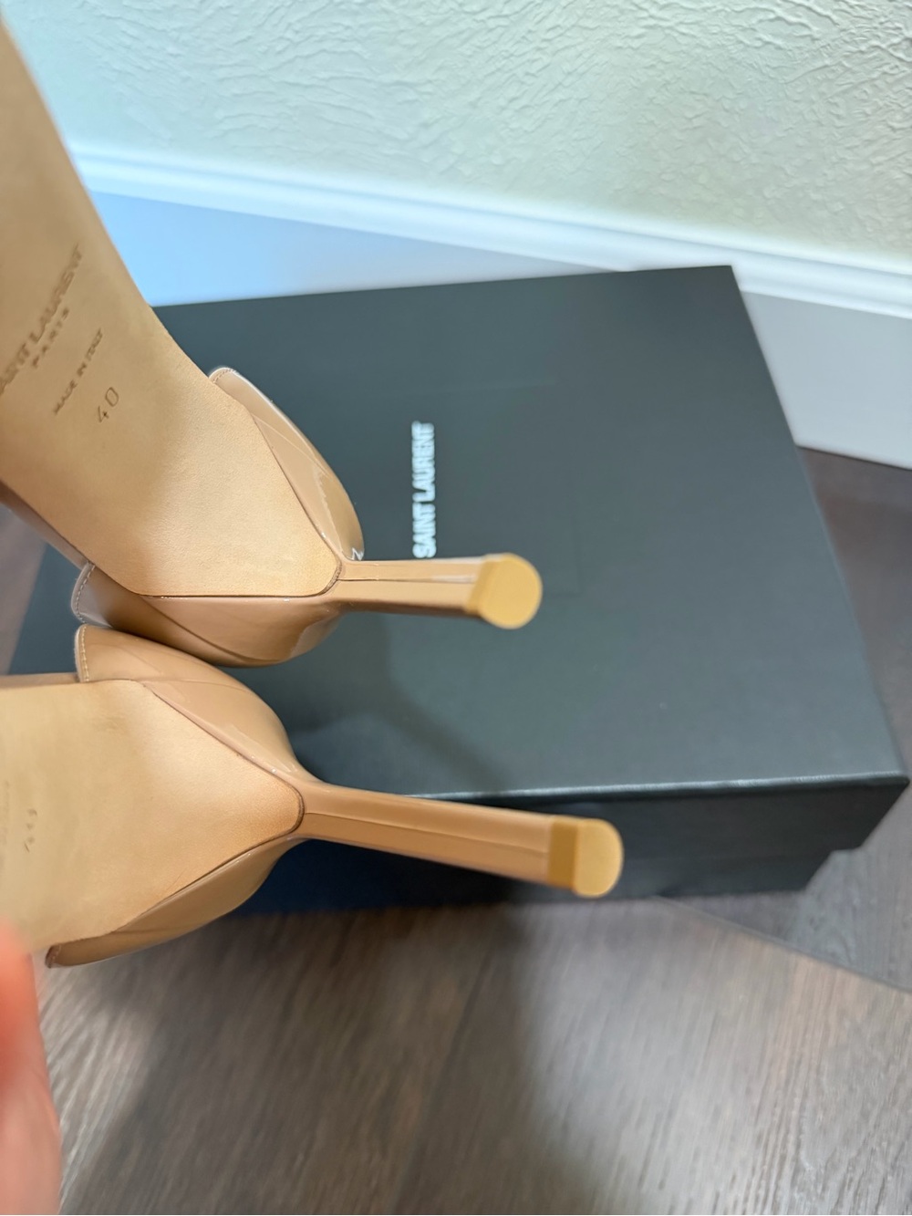 Saint Laurent Amber 105 Nude Patent Ankle-Strap Stiletto Sandals - Women 40 - Picture 6 of 11